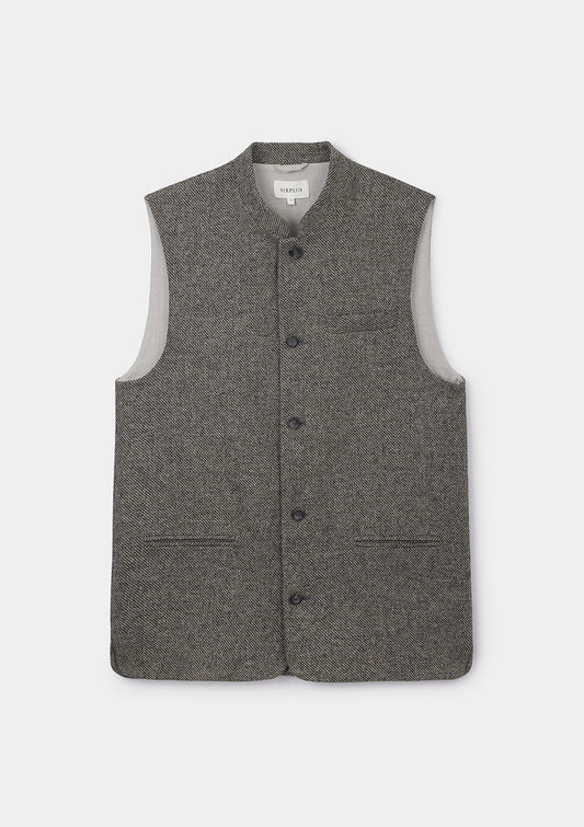 Black & Beige Tweed Nehru Waistcoat, Nehru Waistcoat - SIRPLUS