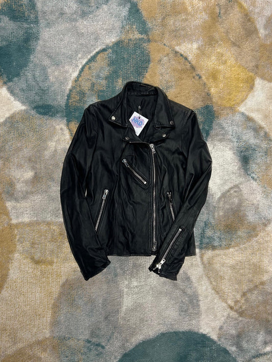Black Biker Fitted Leather Jacket