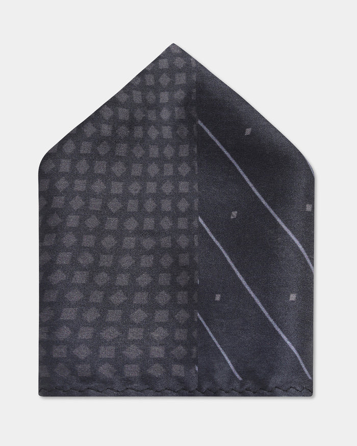 Black & Grey Printed 100% Silk Pocket Square - Base