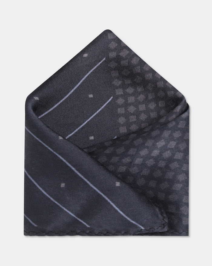 Black & Grey Printed 100% Silk Pocket Square - Base