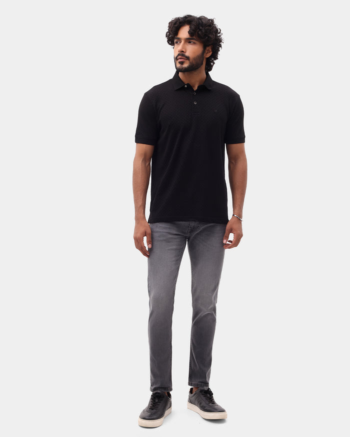 Black Luxe Textured Polo - Delta