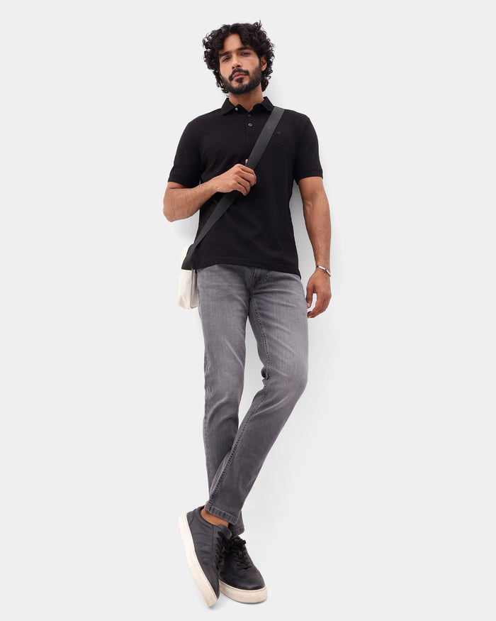 Black Luxe Textured Polo - Delta