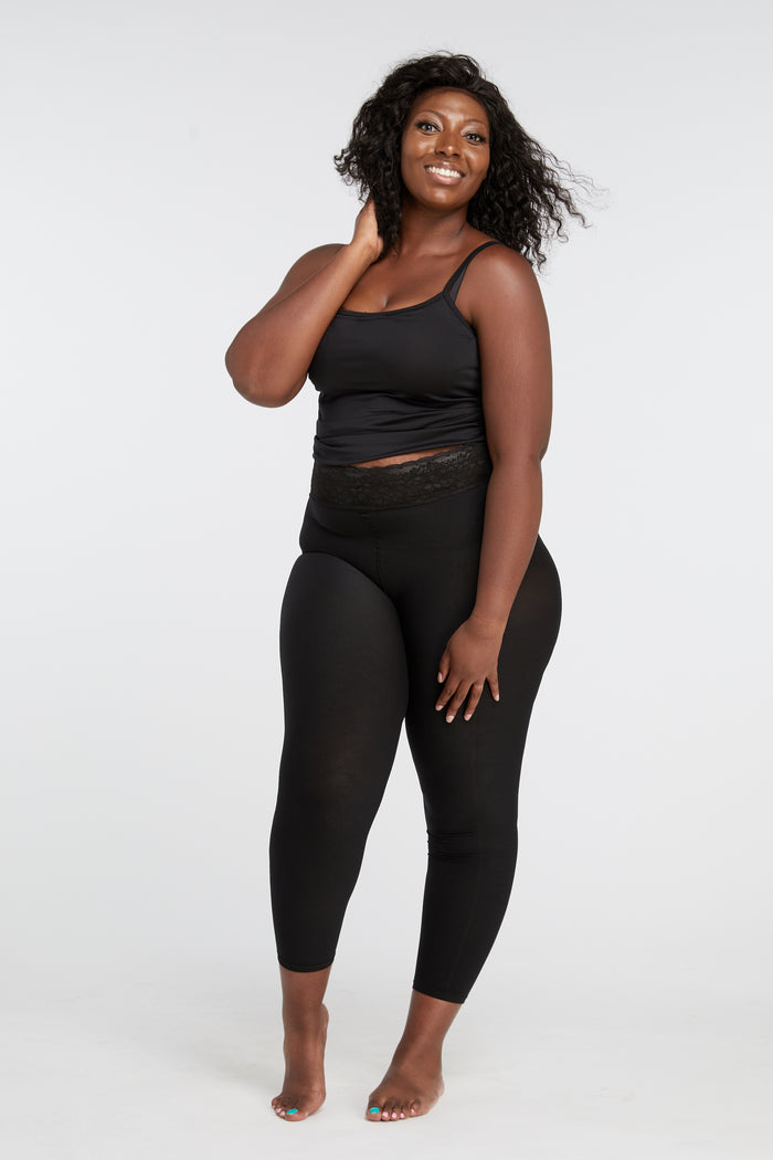 Black Opaque Footless Tights With Luxe Comfort Waistband