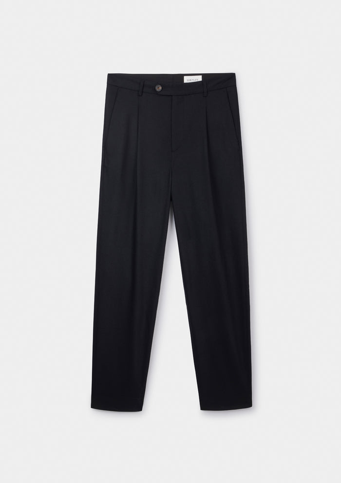 Black Wool Cashmere Pleated Trousers, Pleated Trouser - SIRPLUS