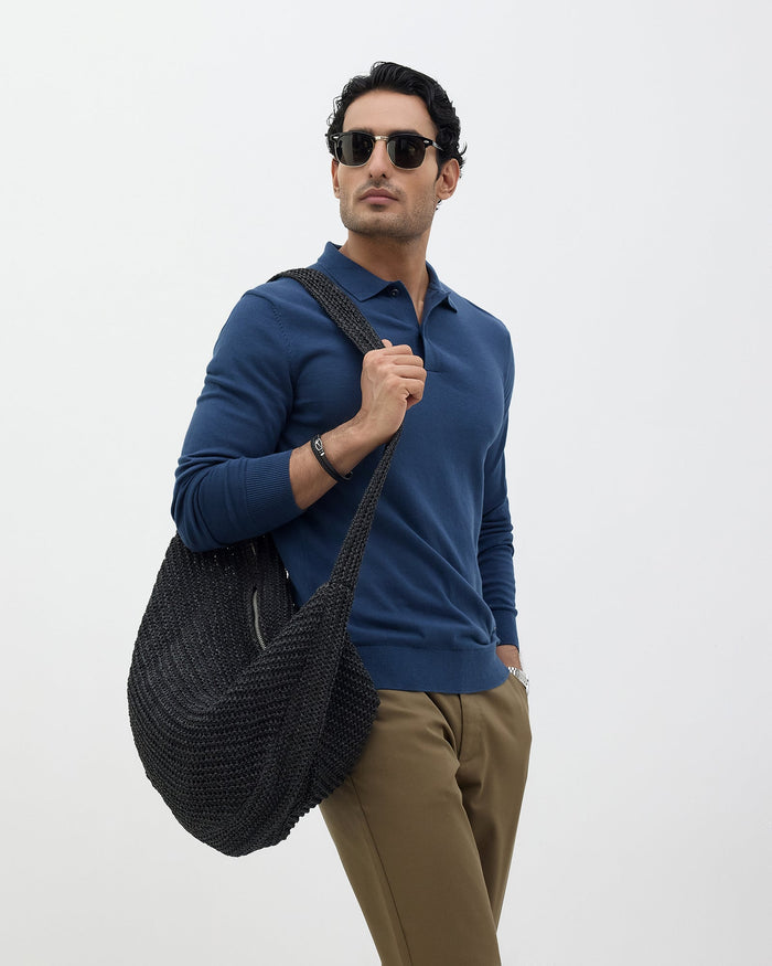 Blue Polo Neck Solid Sweater - Mushroom