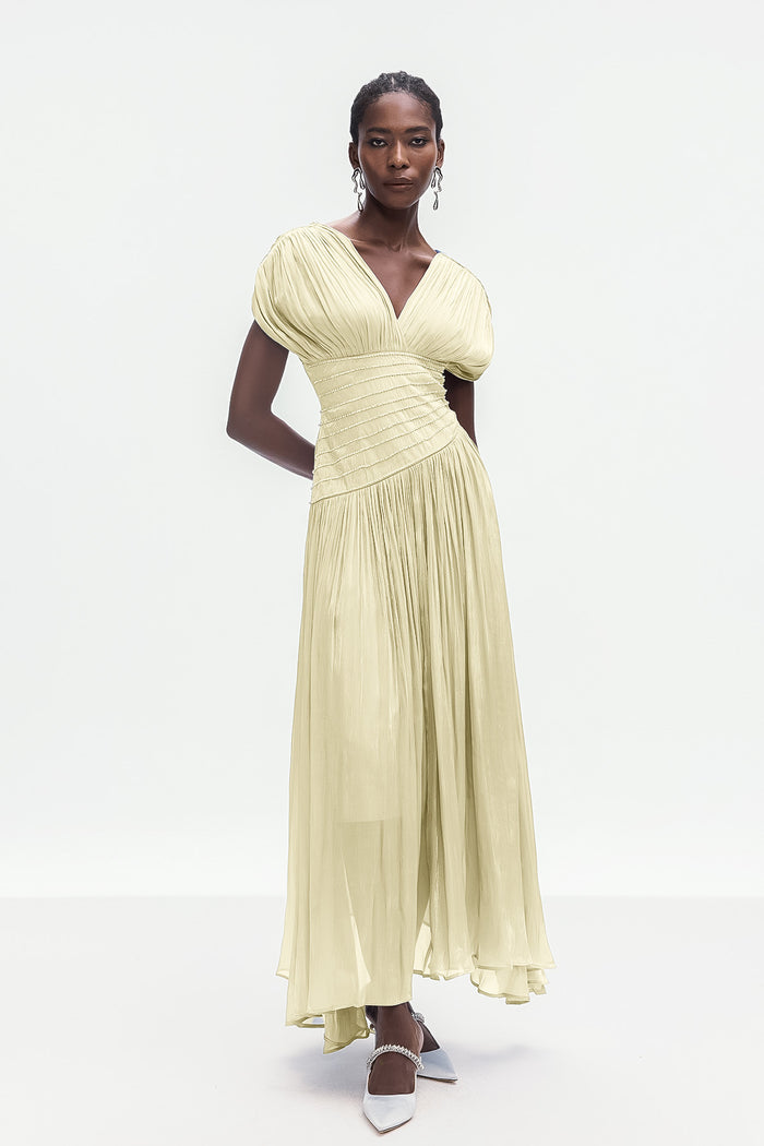 Bohumila Ruch Plunge Maxi Dress In Beige