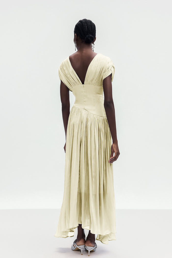 Bohumila Ruch Plunge Maxi Dress In Beige