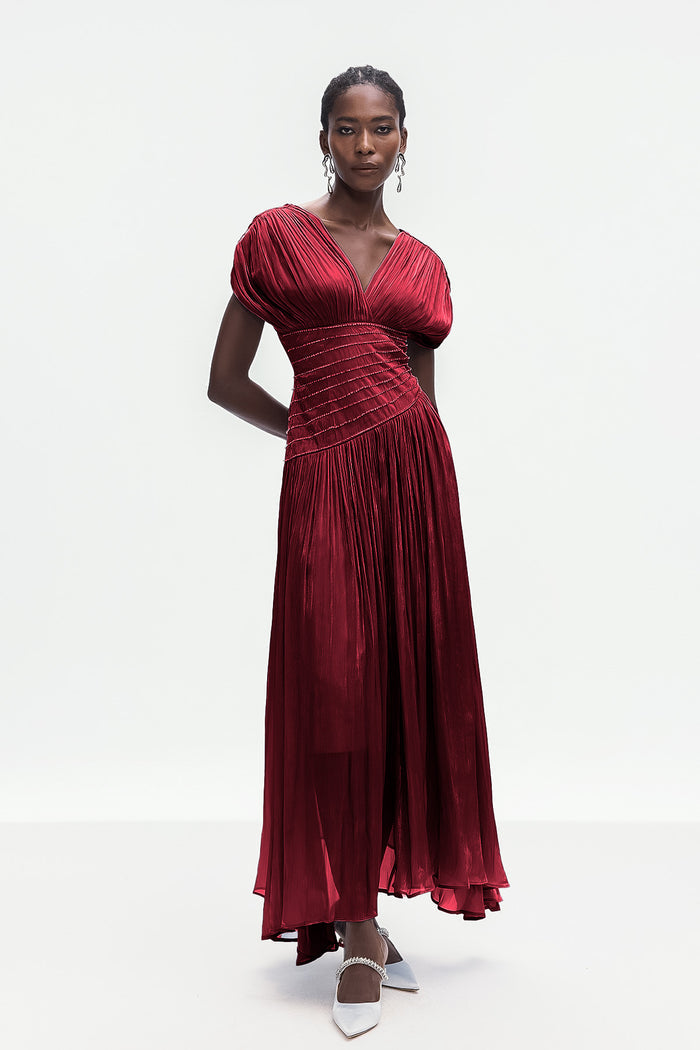Bohumila Ruch Plunge Maxi Dress In Red