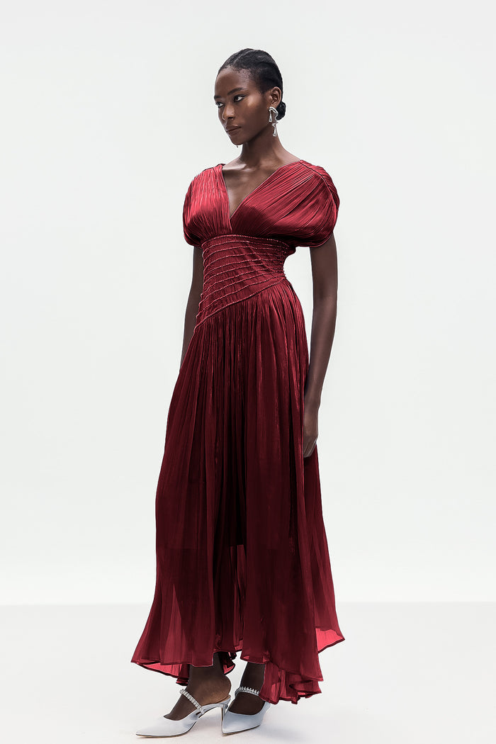Bohumila Ruch Plunge Maxi Dress In Red