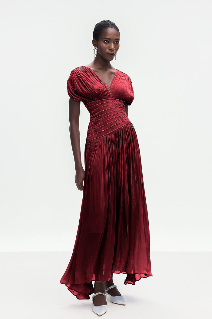 Bohumila Ruch Plunge Maxi Dress In Red