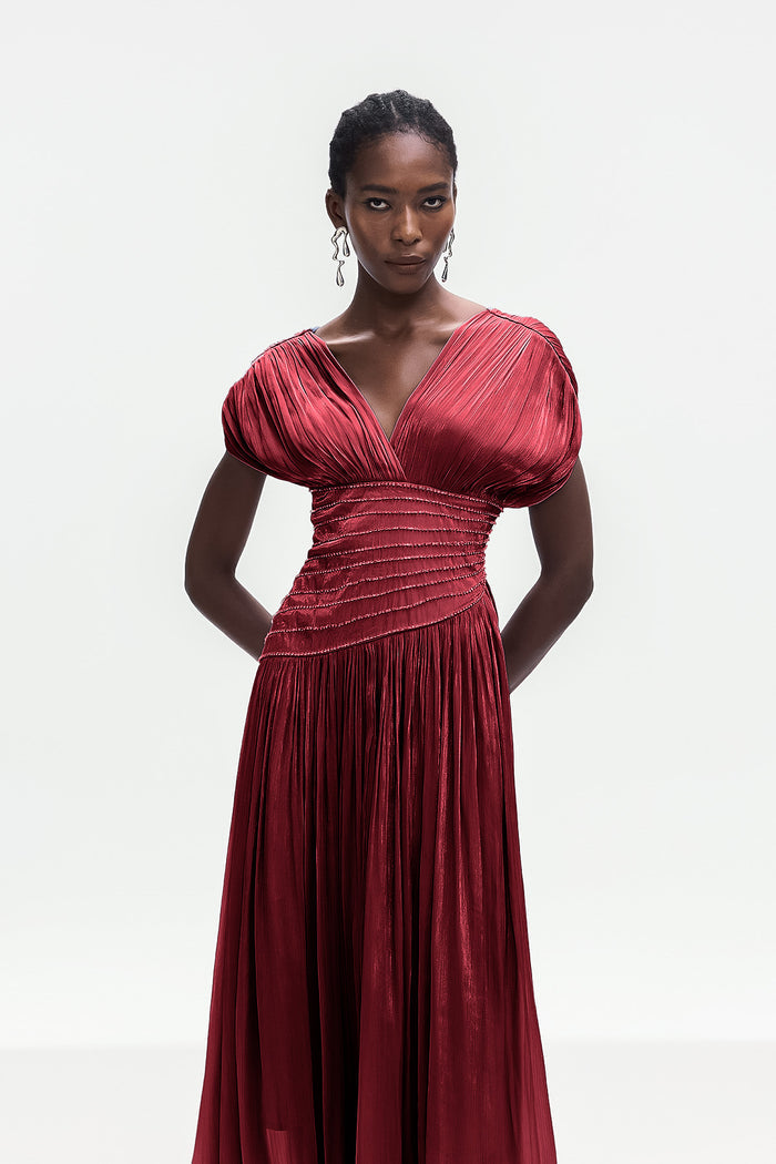 Bohumila Ruch Plunge Maxi Dress In Red