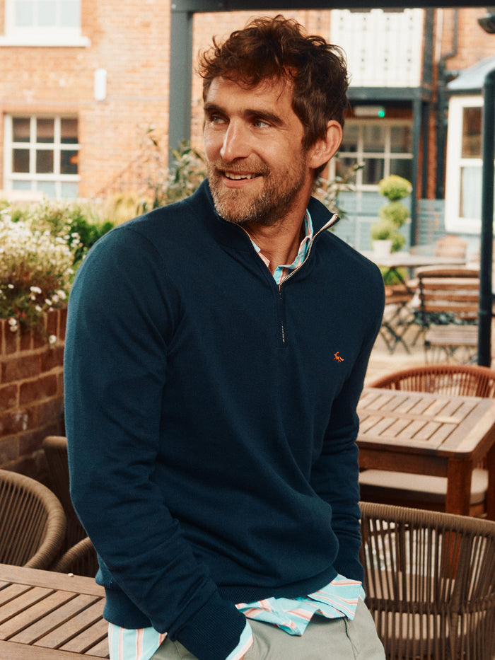 Aubin Dark Navy Bonby Cotton Zip Neck | Zip Neck