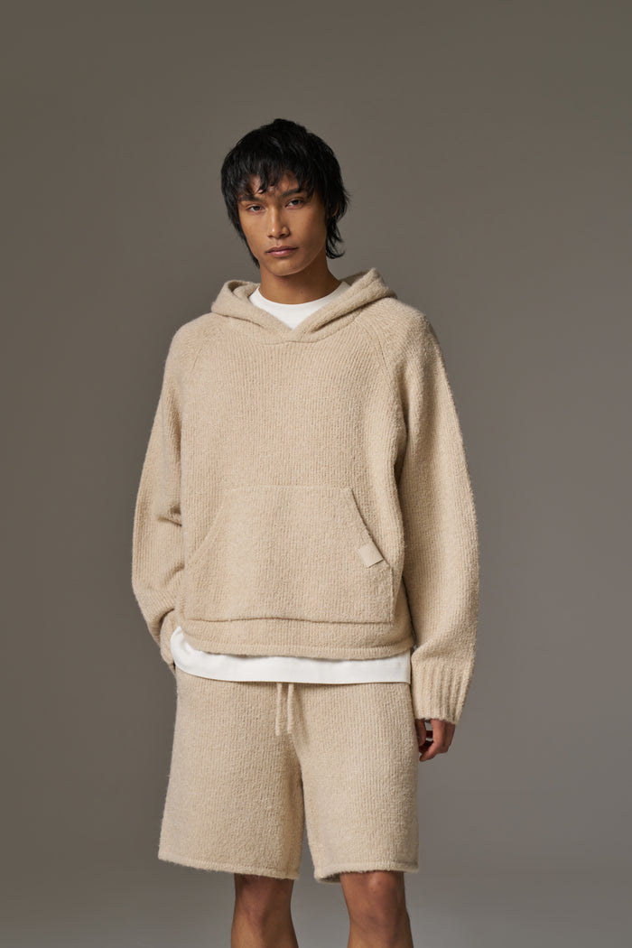 BOUCLE KNIT HOODIE - STONE