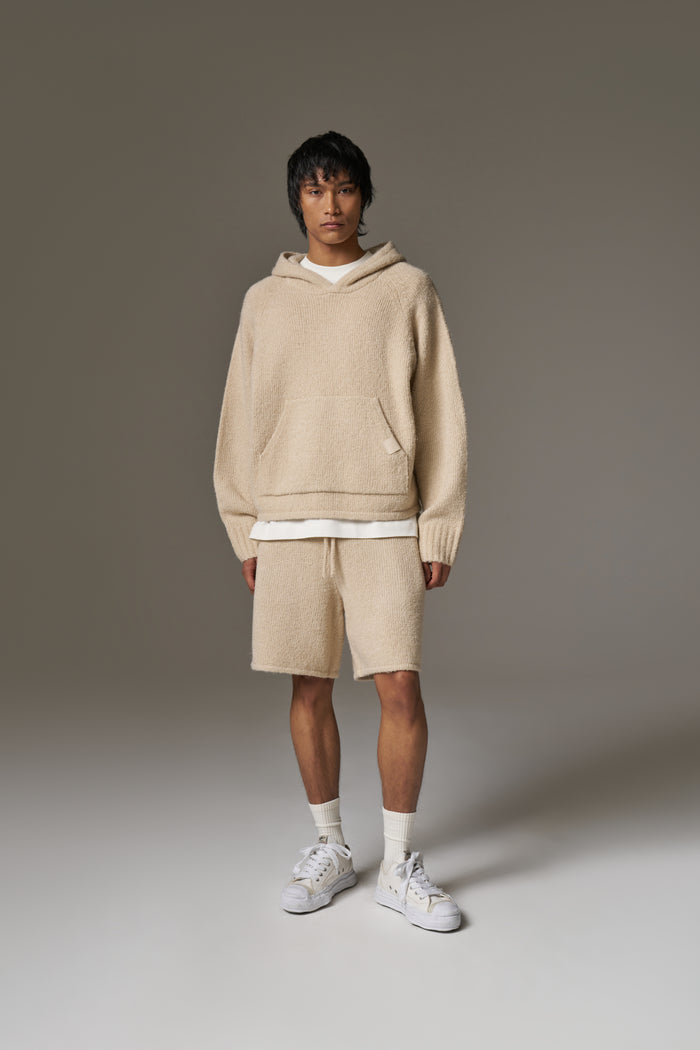 BOUCLE KNIT HOODIE - STONE