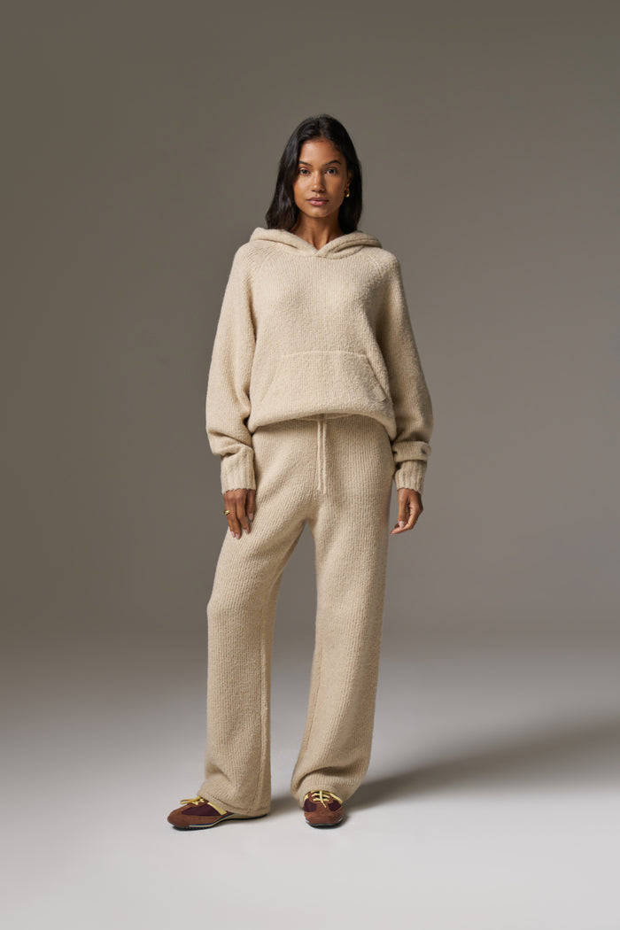 BOUCLE KNIT HOODIE - STONE