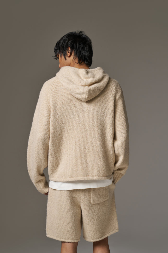 BOUCLE KNIT HOODIE - STONE