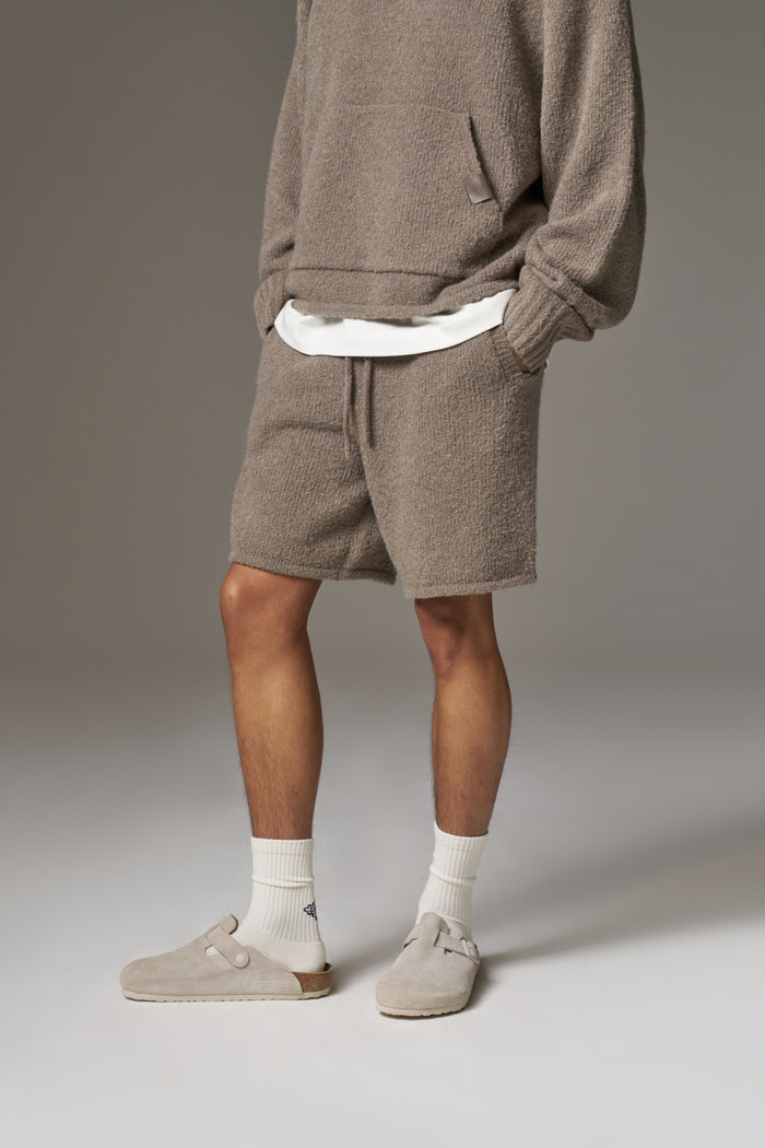 BOUCLE KNIT SHORTS - BROWN