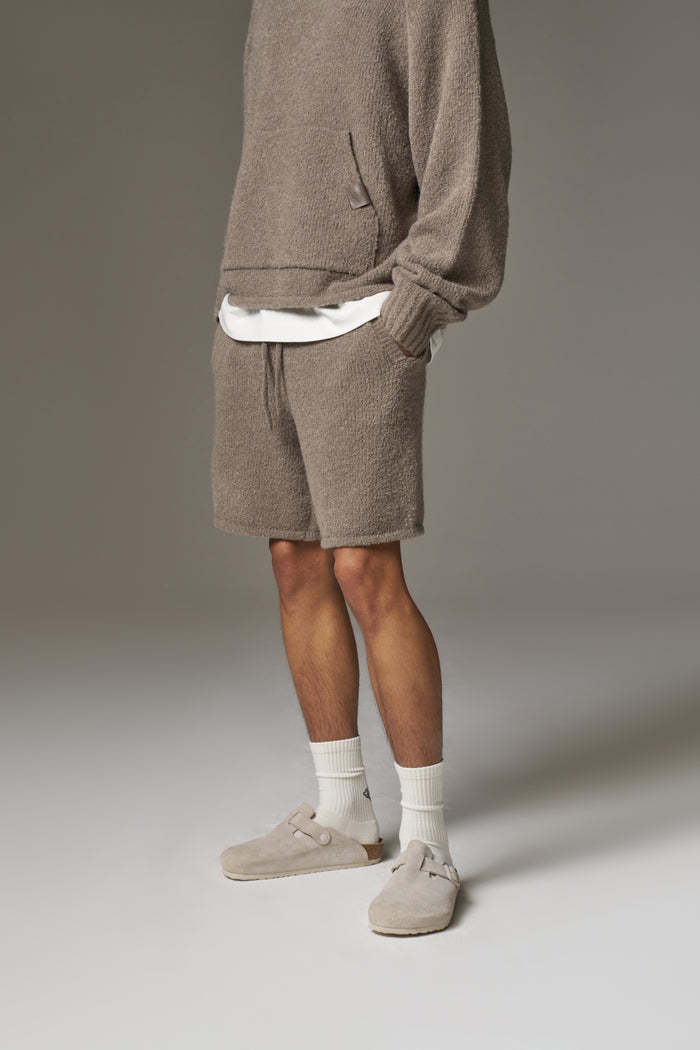 BOUCLE KNIT SHORTS - BROWN