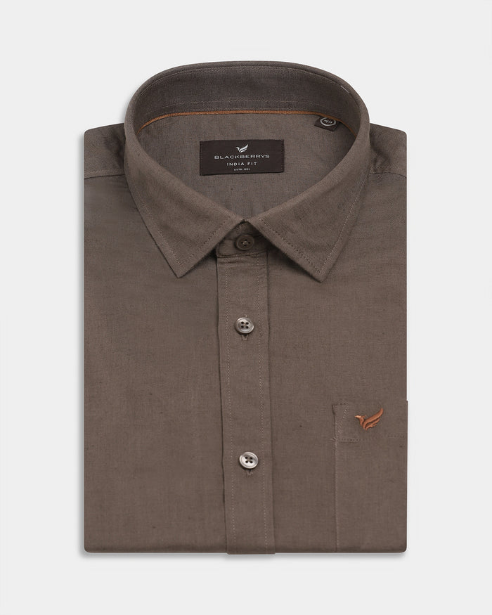 Brown Half Sleeve Linen Solid Shirt - Cleo