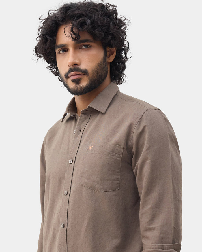 Brown Linen Solid Shirt - Cleo