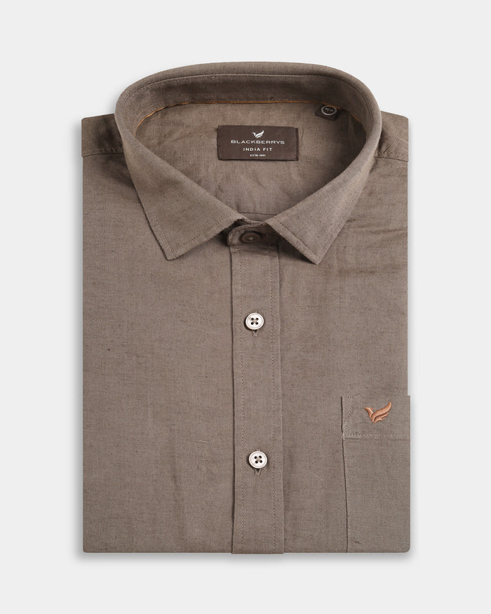 Brown Linen Solid Shirt - Cleo