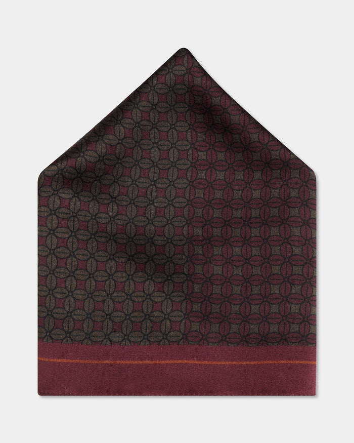 Brown Tan Printed 100% Silk Pocket Square - Bino