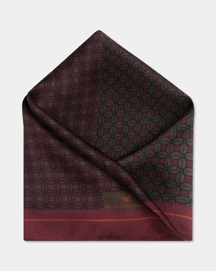 Brown Tan Printed 100% Silk Pocket Square - Bino