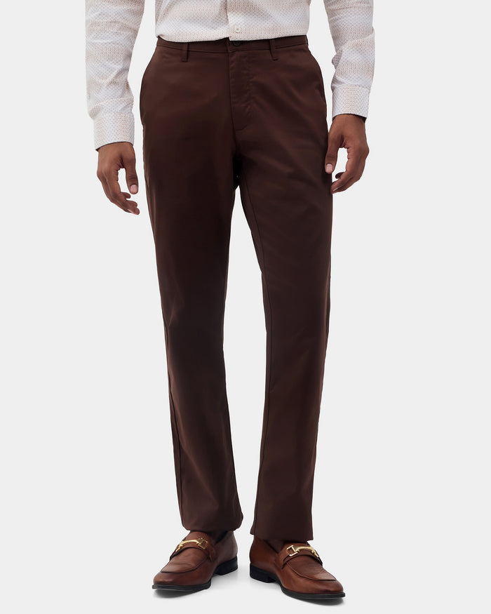 Brown Unwrinkle Solid Khakis - Sinai