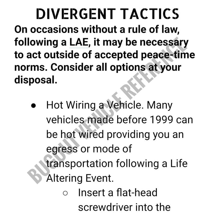 Bugout Vehicle Reference - Vehicular Prepping and Operation