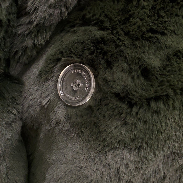 BURBERRY GREEN FAUX FUR OVERSIZED JACKET WITH CHECK LINING - SIZE 6