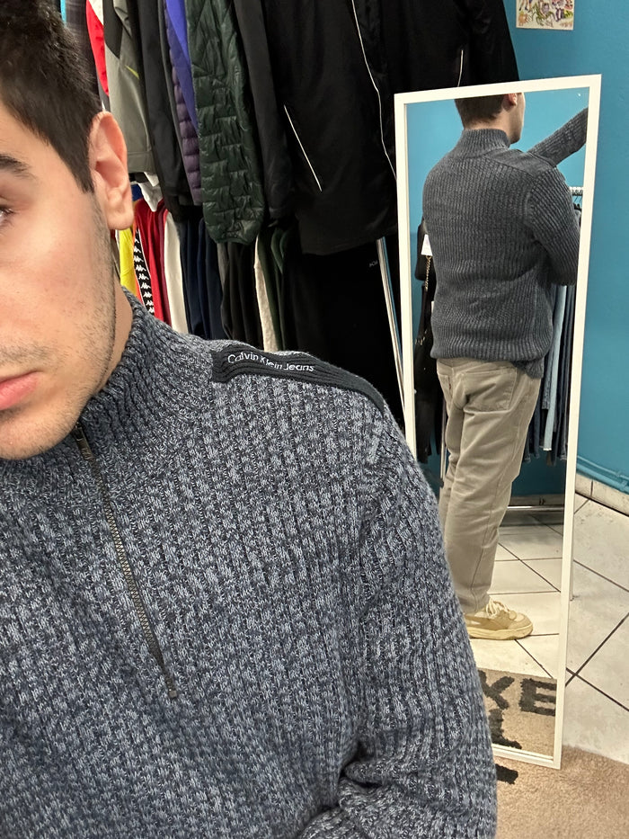 Calvin Klein Blue Heavy Knit Half-Zip