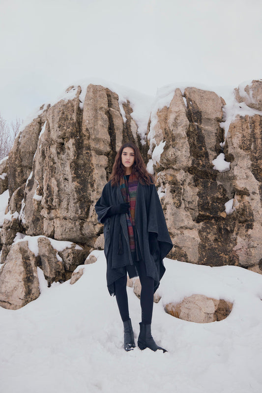 Camel Fur Grey Poncho