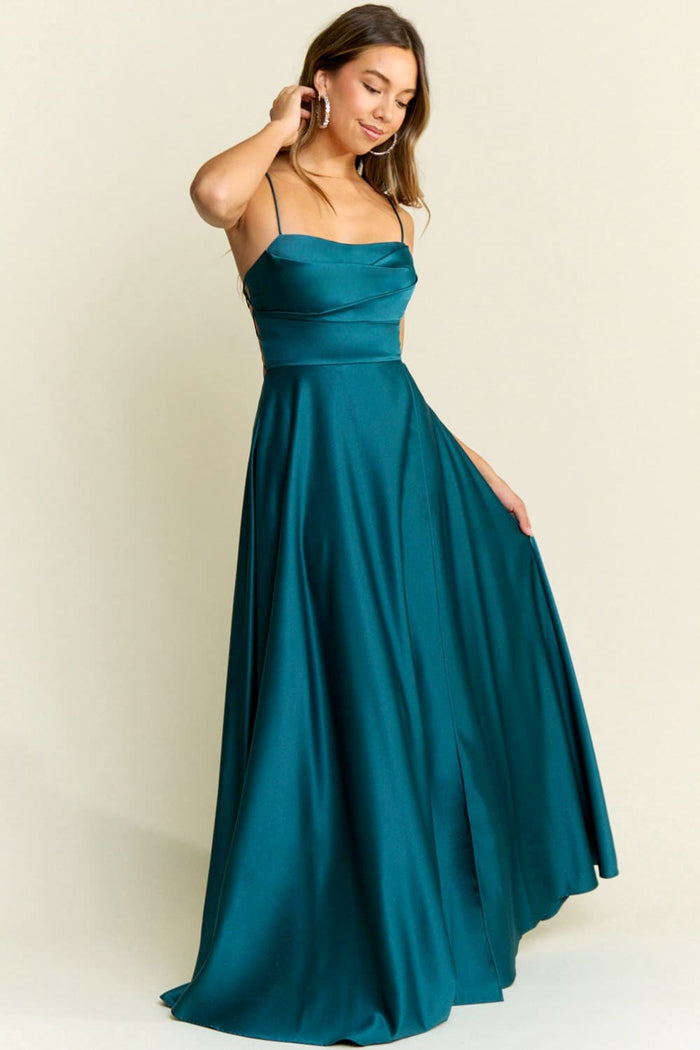 Camila Satin Dress in Teal Blue
