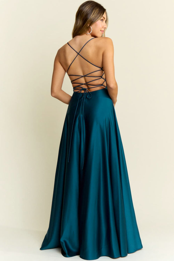 Camila Satin Dress in Teal Blue