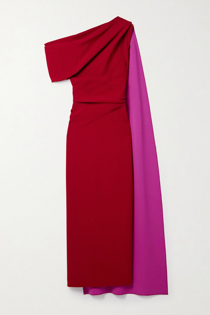 Candidus Shawl Ruch Asymmetric Midi Dress