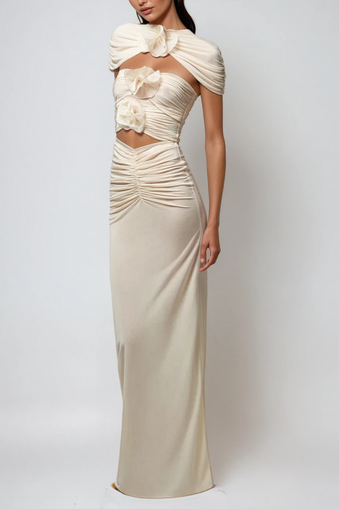 Carmelo Flower Ruch Cutout Skirt Set