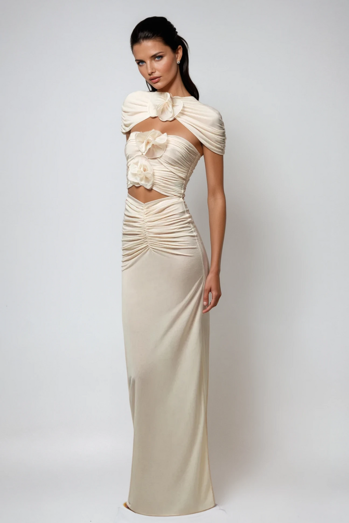 Carmelo Flower Ruch Cutout Skirt Set