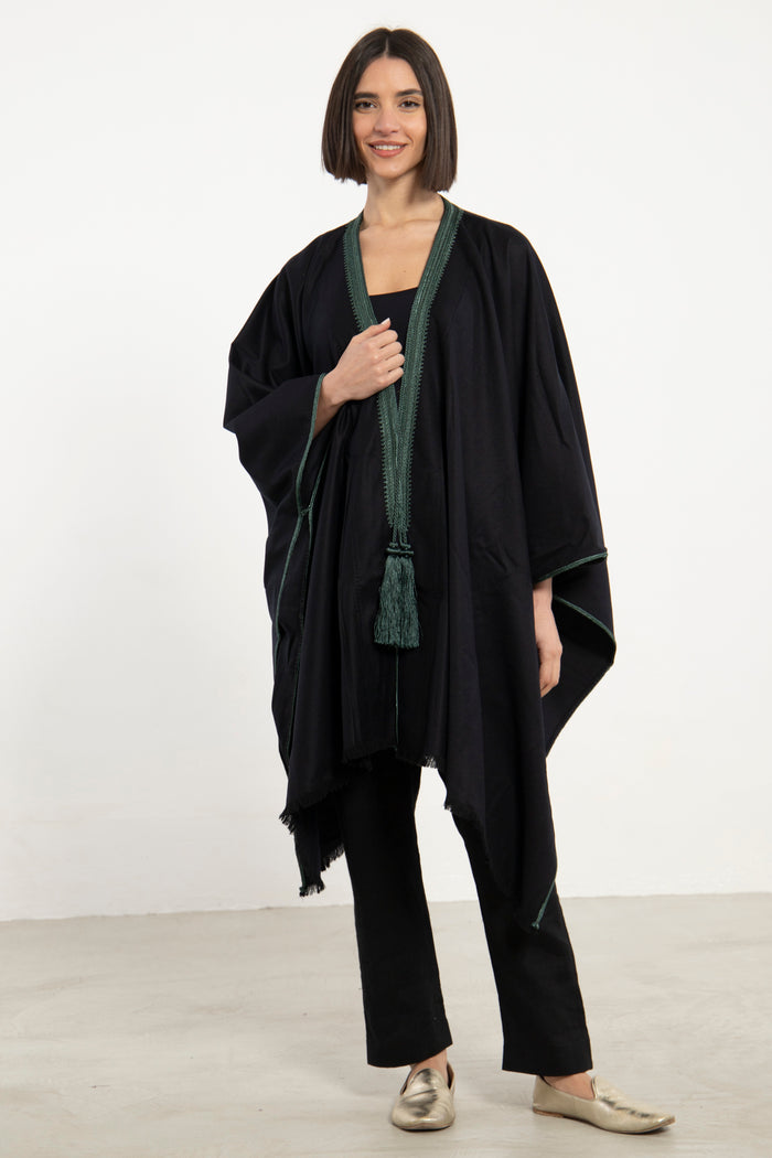 Cashmere Black & Green Poncho