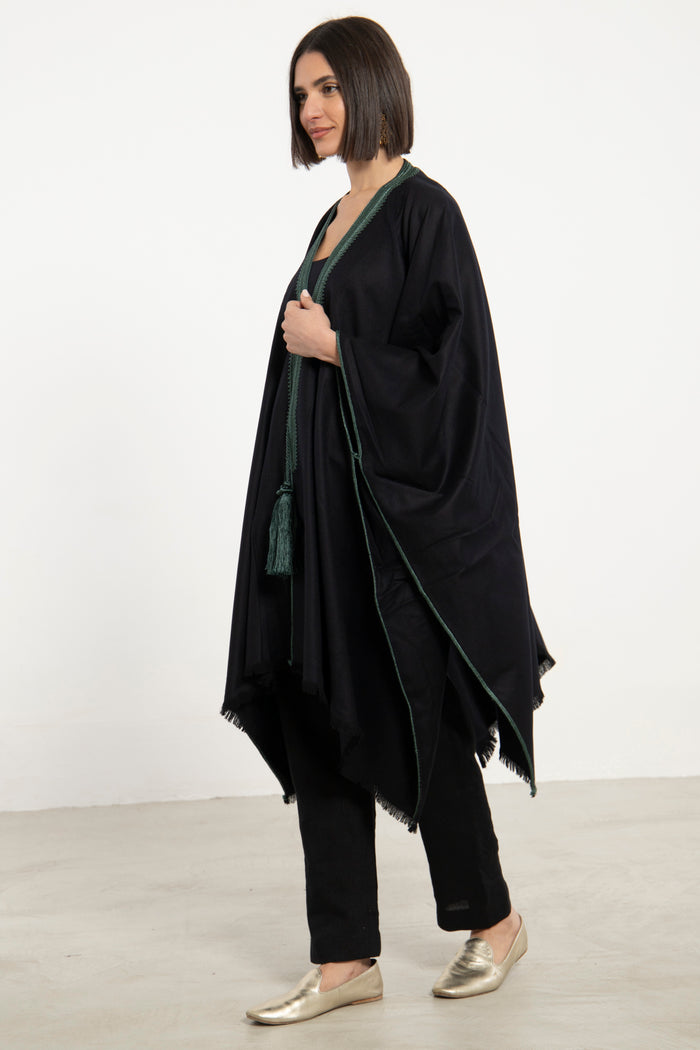Cashmere Black & Green Poncho