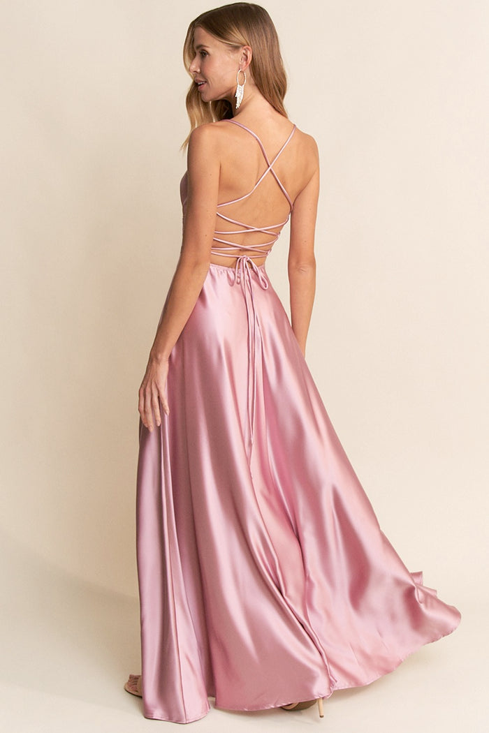 Catalina Satin Dress in Rose