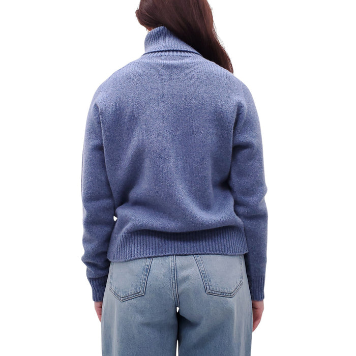 CELINE BLUE CASHMERE OVERSIZED TURTLENECK SWEATER WITH TRIOMPHE LOGO - SIZE XS