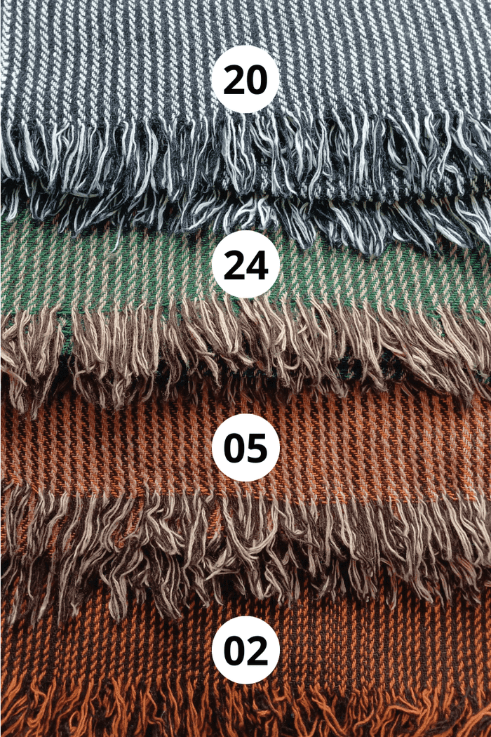 Celtic Fusion wool blend shawl colour options with fringe detail