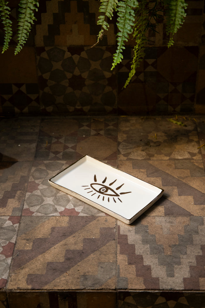 Ceramic Rectangle Plate – Eye Motif