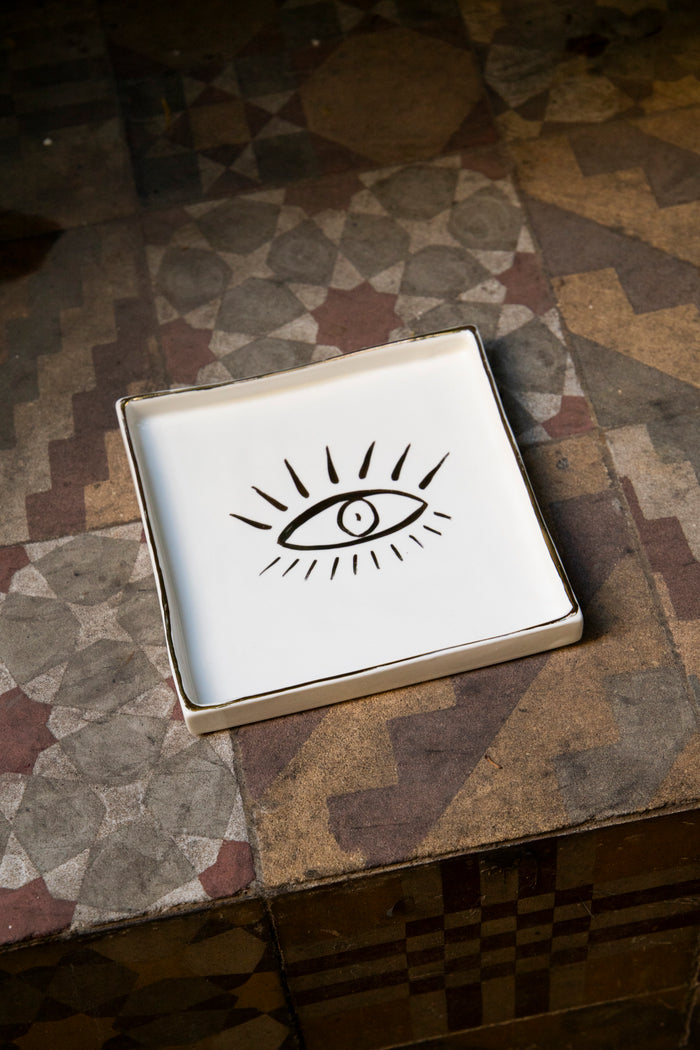 Ceramic Square Plate – Eye Motif