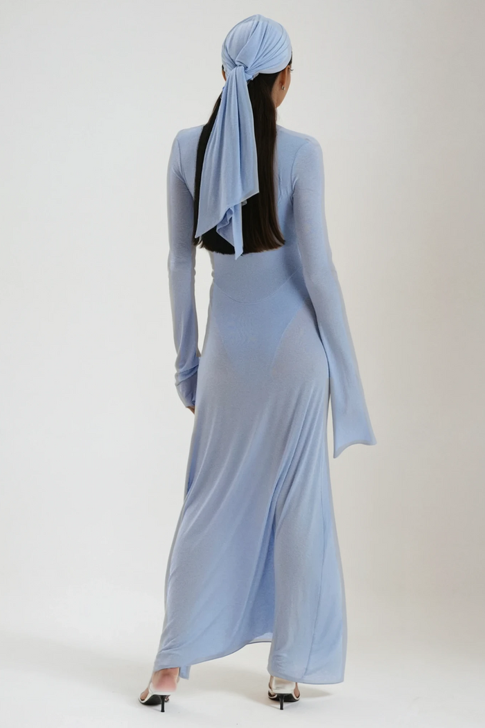 Cerys Plunge Ruch Maxi Dress In Blue