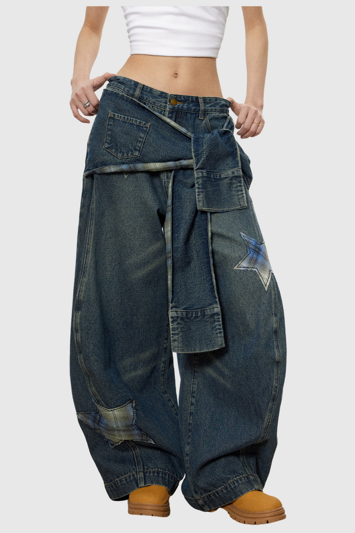 Chace Star Tie Up Baggy Jeans