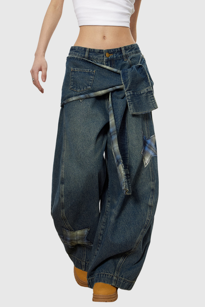 Chace Star Tie Up Baggy Jeans