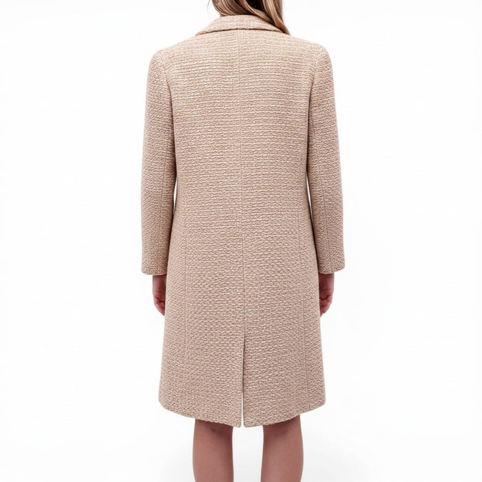 CHANEL 2000 TAN AND CREAM METALLIC SEQUIN THREE-PIECE SUIT - SIZE 36