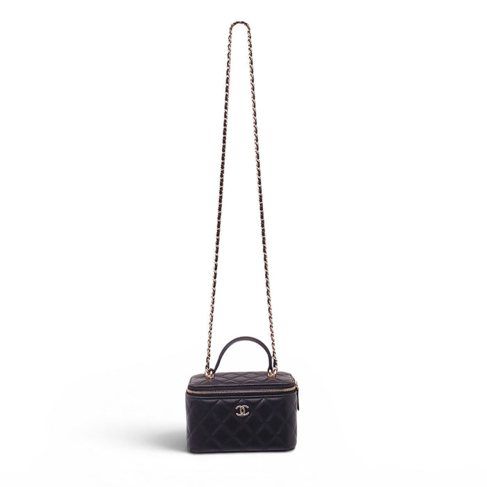 CHANEL BLACK LAMBSKIN QUILTED CC TOP HANDLE VANITY CASE CROSSBODY BAG
