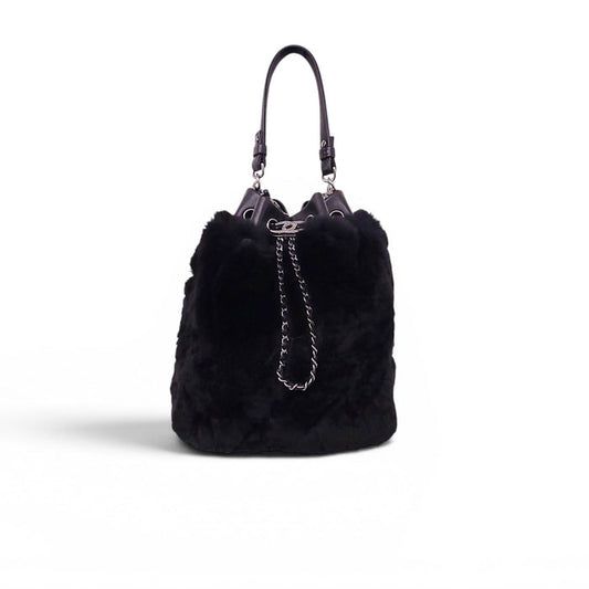 CHANEL BLACK ORYLAG MINK DRAWSTRING BUCKET BAG